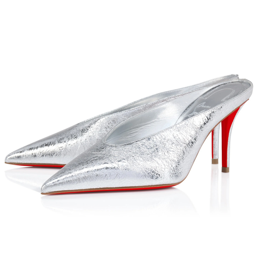 Christian Louboutin Miss Z Slimimule 80 Silver Backless Slide Mule Heel Pump 40